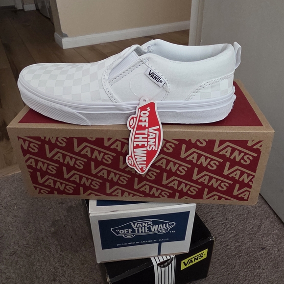 Vans Shoes - Vans Checkerboard White Slip-On Sneakers
